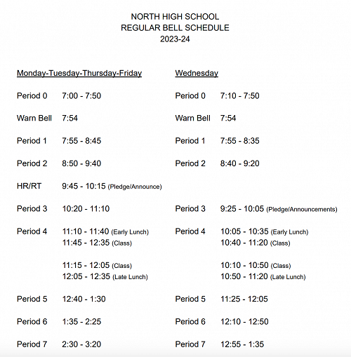 North High School bell schedule