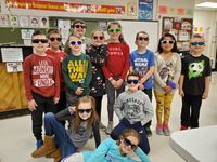 Sheboygan Area School District Jackson Elementary School. Photo of students at Jackson Elementary School wearing sunglasses in their classroom.