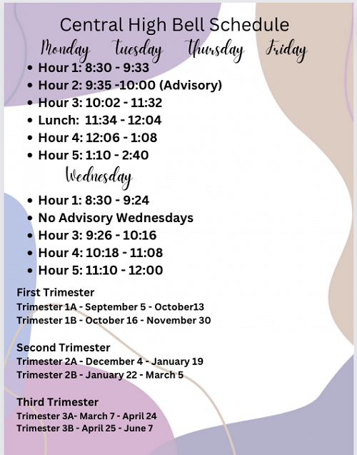 Central High School bell schedule