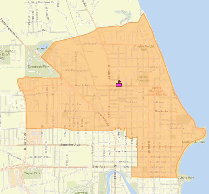 Urban Middle School Walk Zone Map