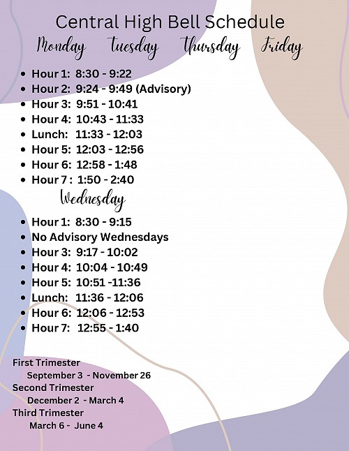 Central High School bell schedule