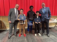 Longfellow award recipients with Principal Brian Hinn and Superintendent Jacob Konrath