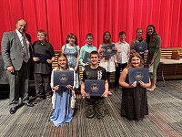 Jackson award recipients with Principal Alexis Foerster and Superintendent Jacob Konrath