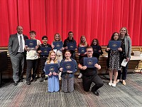 James Madison award recipients with Principal Charity Cartland and Superintendent Jacob Konrath