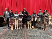 Pigeon River award recipients with Principal Clarissa Ramos and Superintendent Jacob Konrath