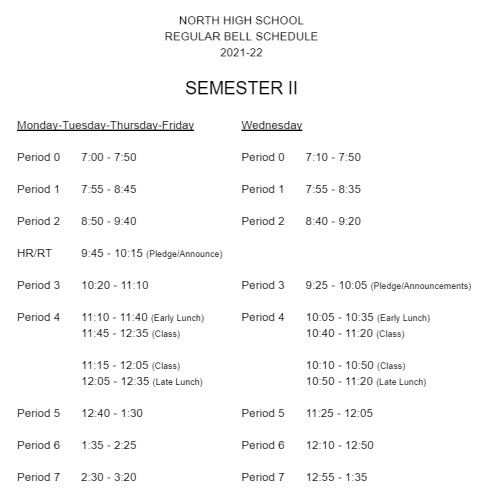 North High School bell schedule