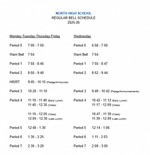 North High School bell schedule