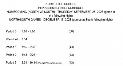 Special Schedule - Thursday, September 25