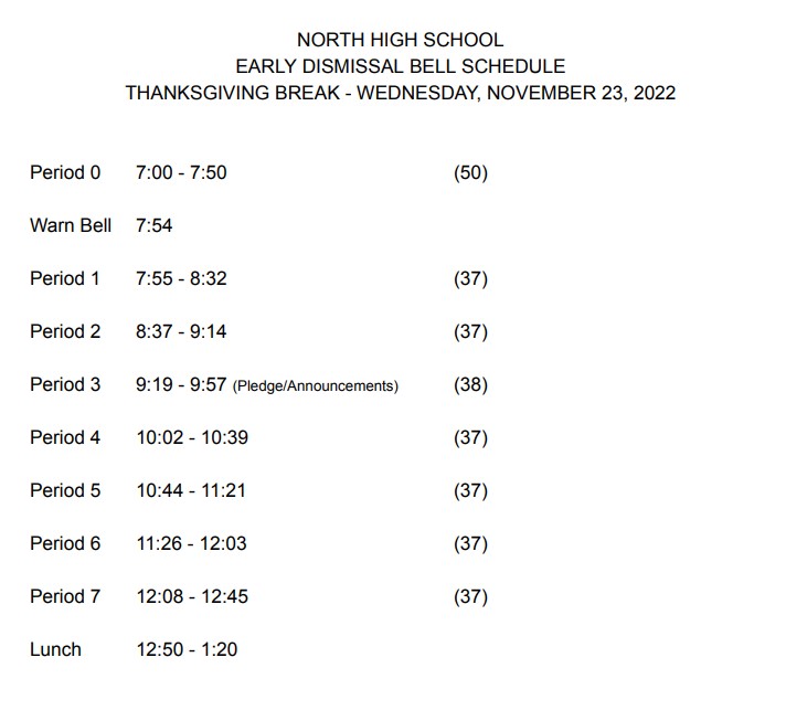 Early Release Schedule Fall Break