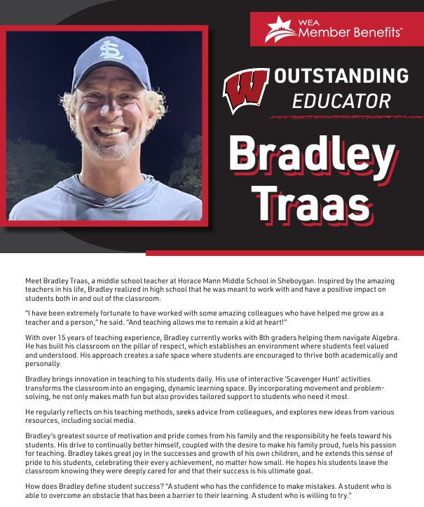 Bradley Traas - WEA Member Benefits Outstanding Teacher